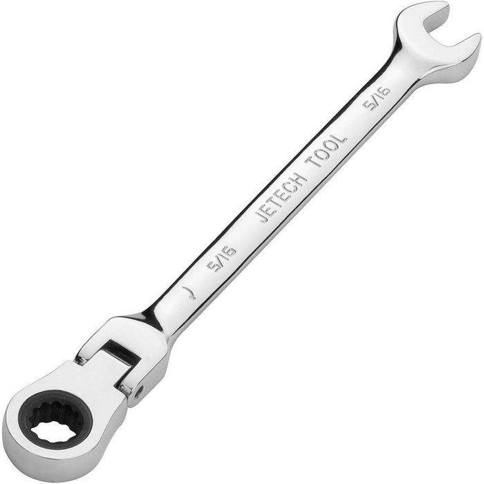 Jetech 5/16 Inch Flexible Head Gear Wrench, Industrial Grade Flex Ratcheting Spanner Made with Forged, Heat-Treated Cr-V Alloy Steel, Full Polished 12 Point Flex-Head Ratchet Combination Wrench, SAE